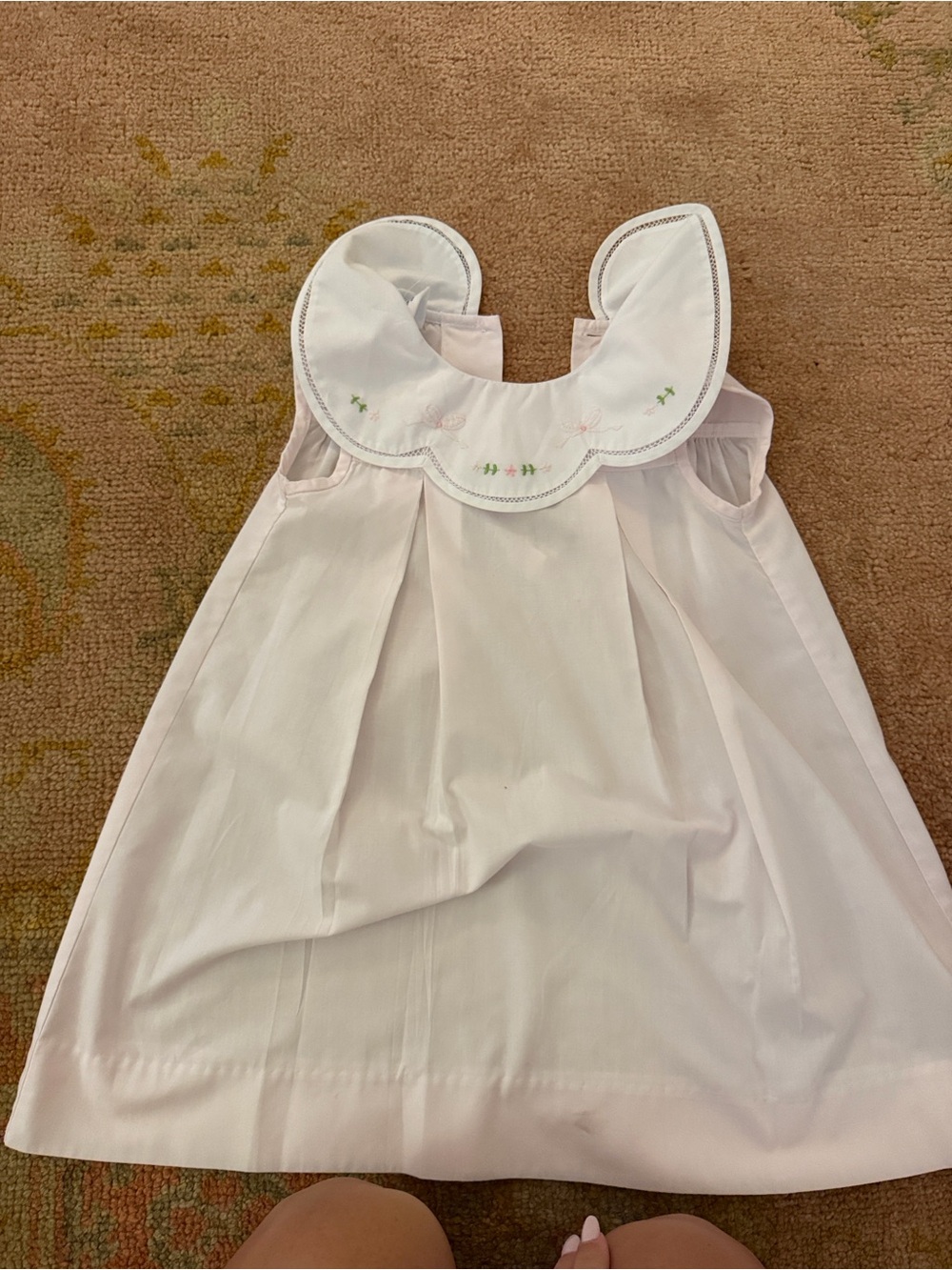 Light Pink Sleeveless Girls' Dress with Embroidered Peter Pan Collar